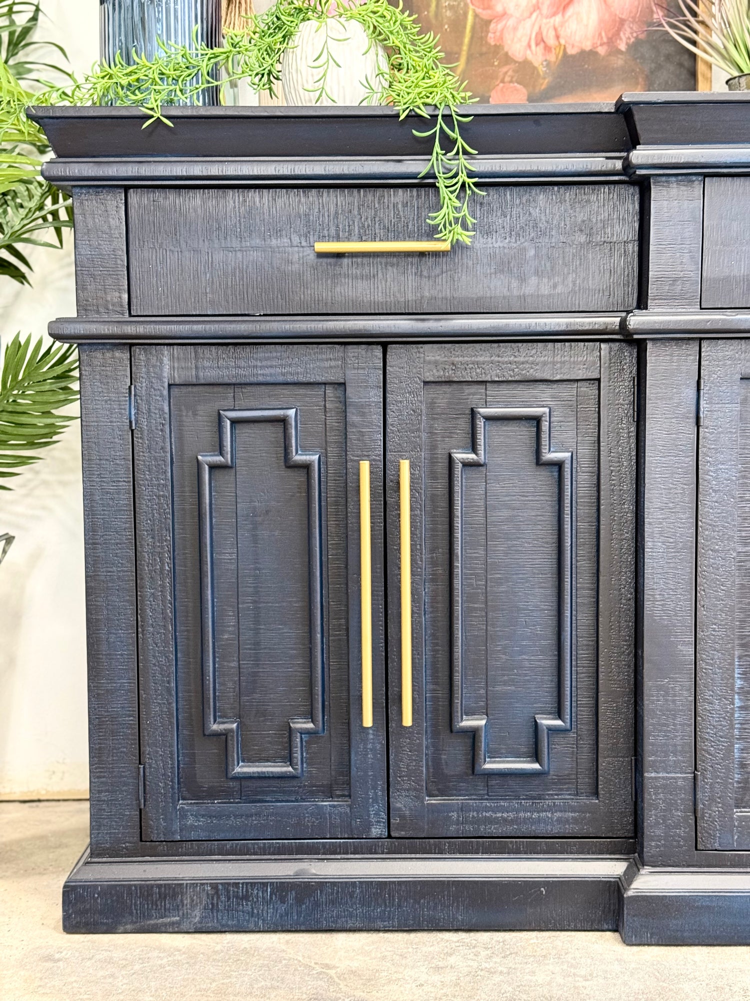 Reese 99" 6 Door Console-Deep Blue/Gold