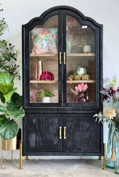 Paisley Curved Vitrine-Black/Cappucino Interior