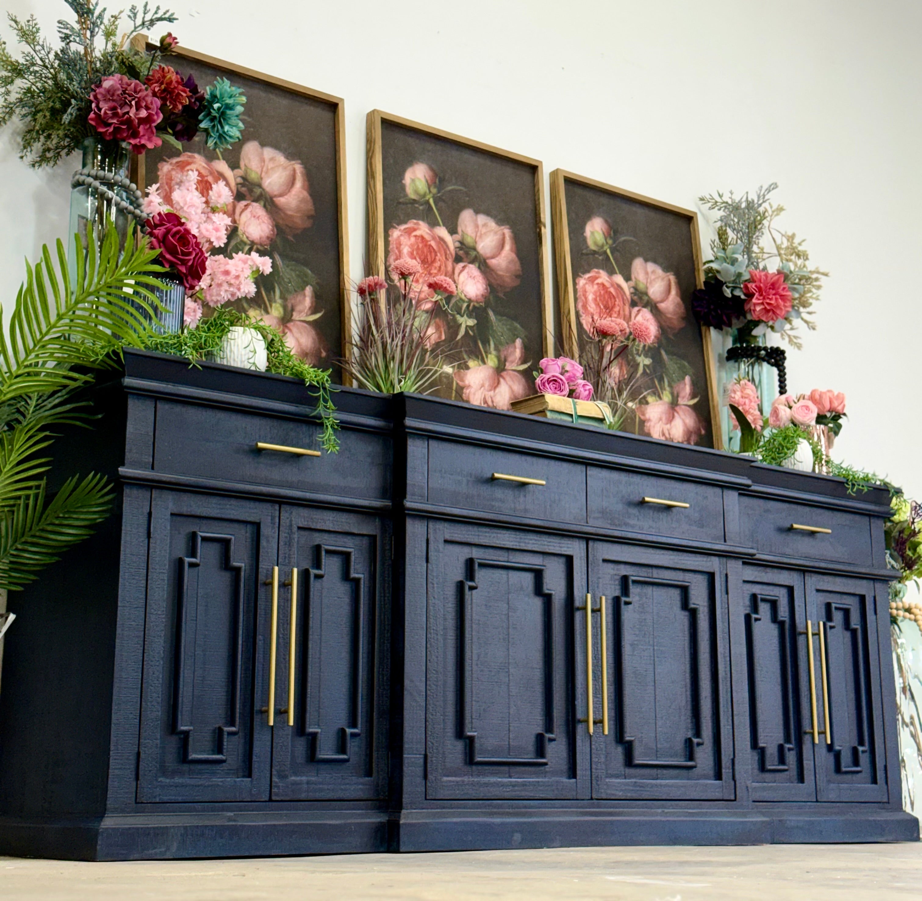 Reese 99" 6 Door Console-Deep Blue/Gold