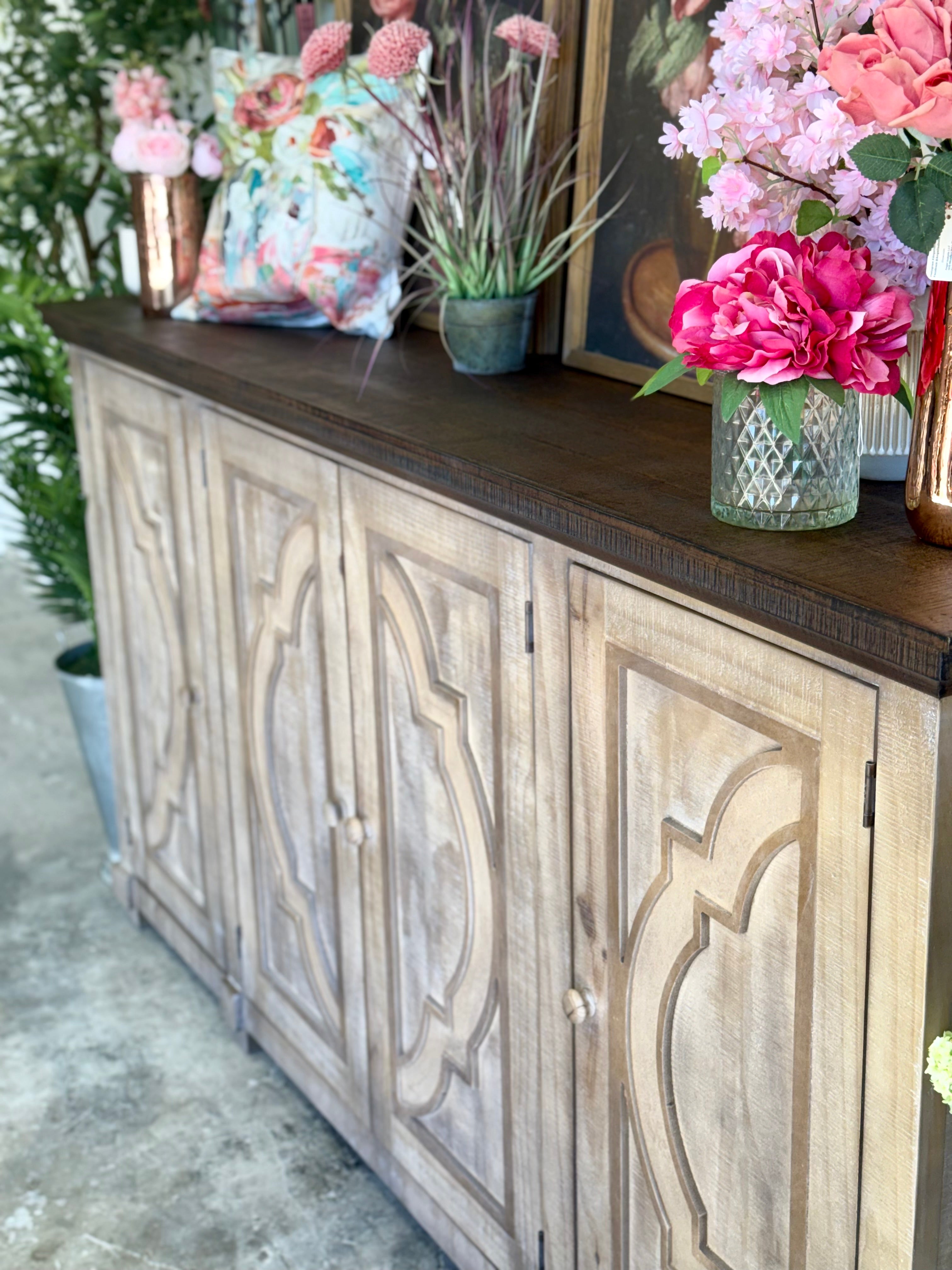 Morgan 4 Door Console-Soft Drift/Honeywood