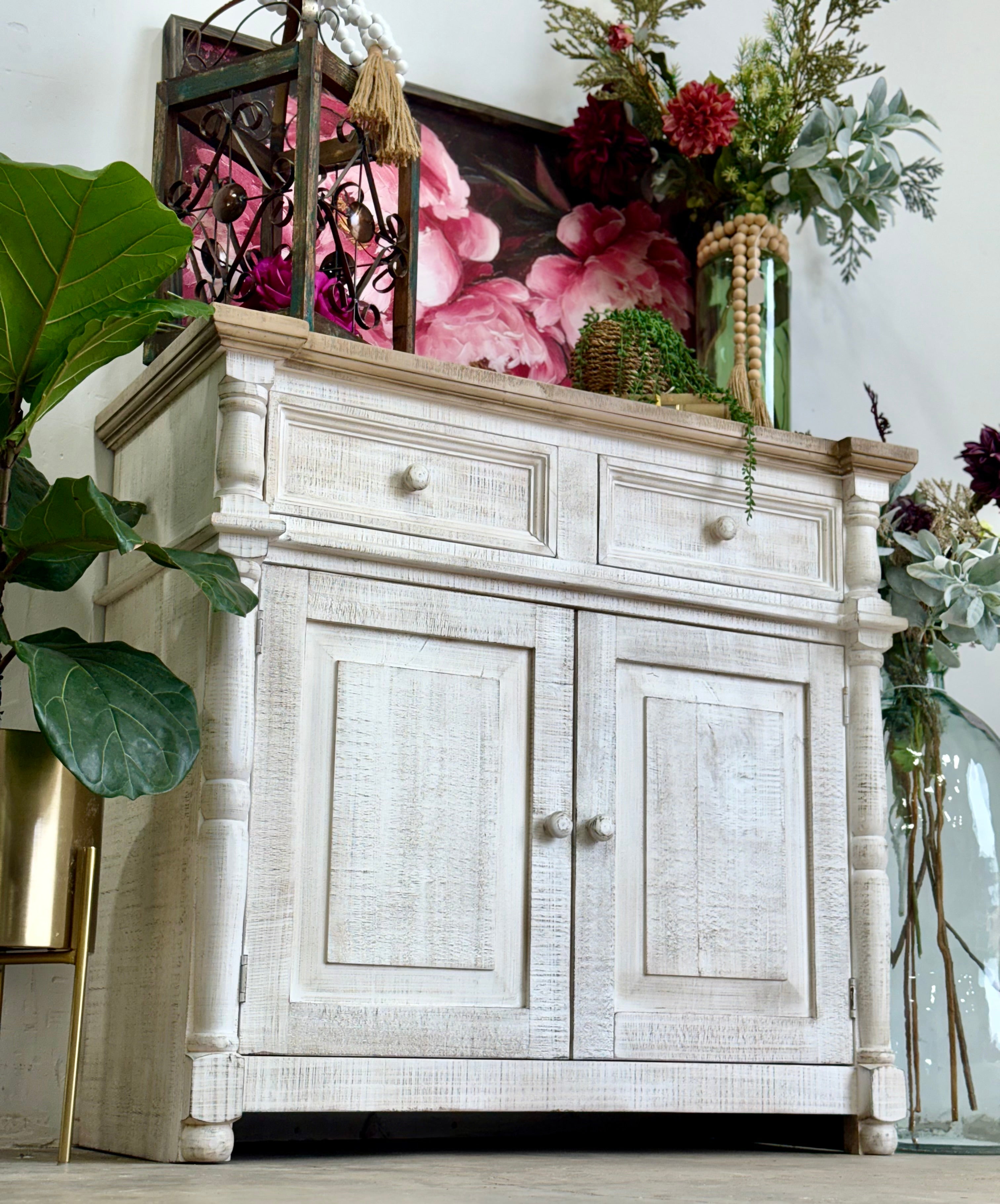 Novah 2-Door Cabinet-White Wheat/Sandstone Top