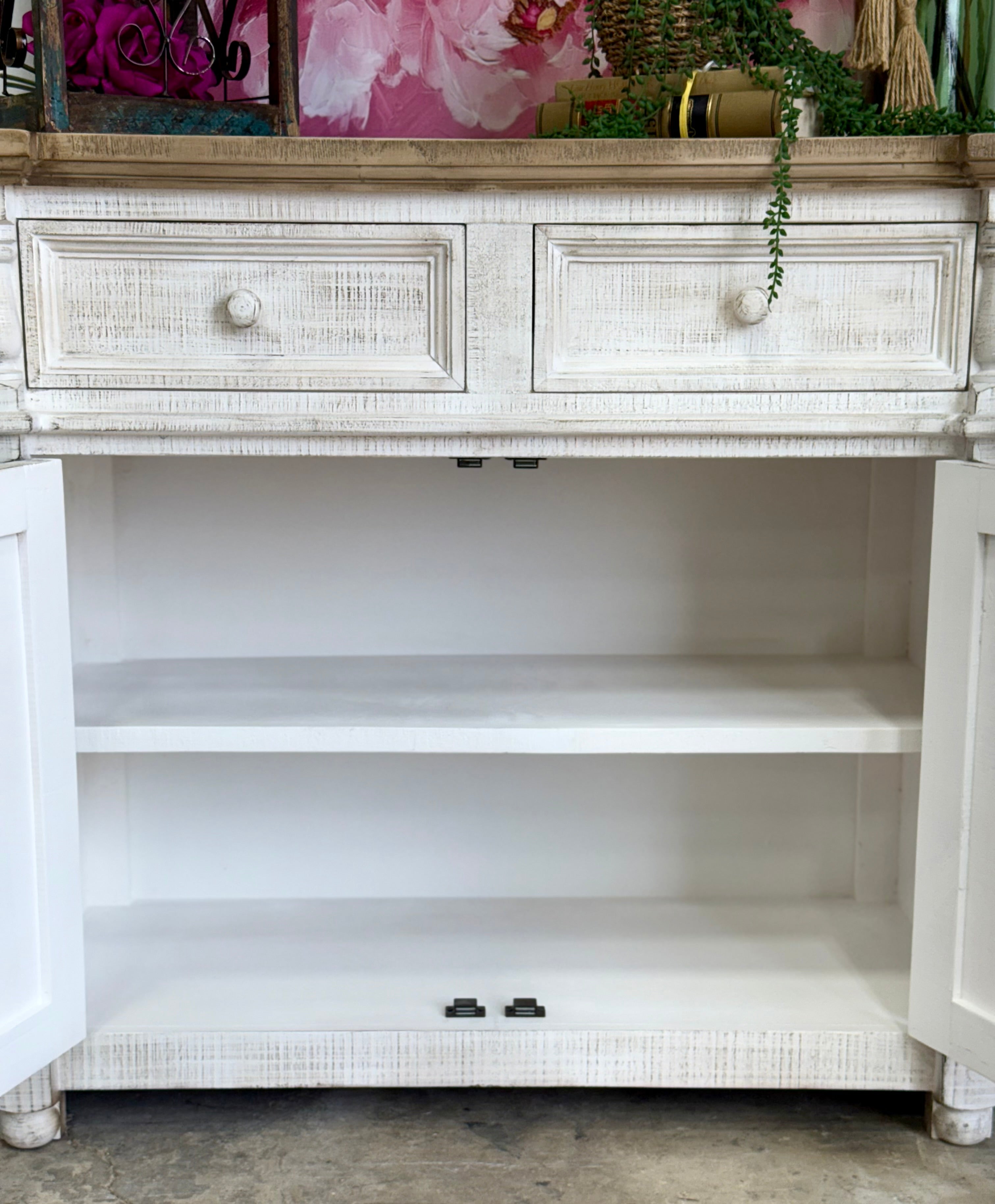 Novah 2-Door Cabinet-White Wheat/Sandstone Top
