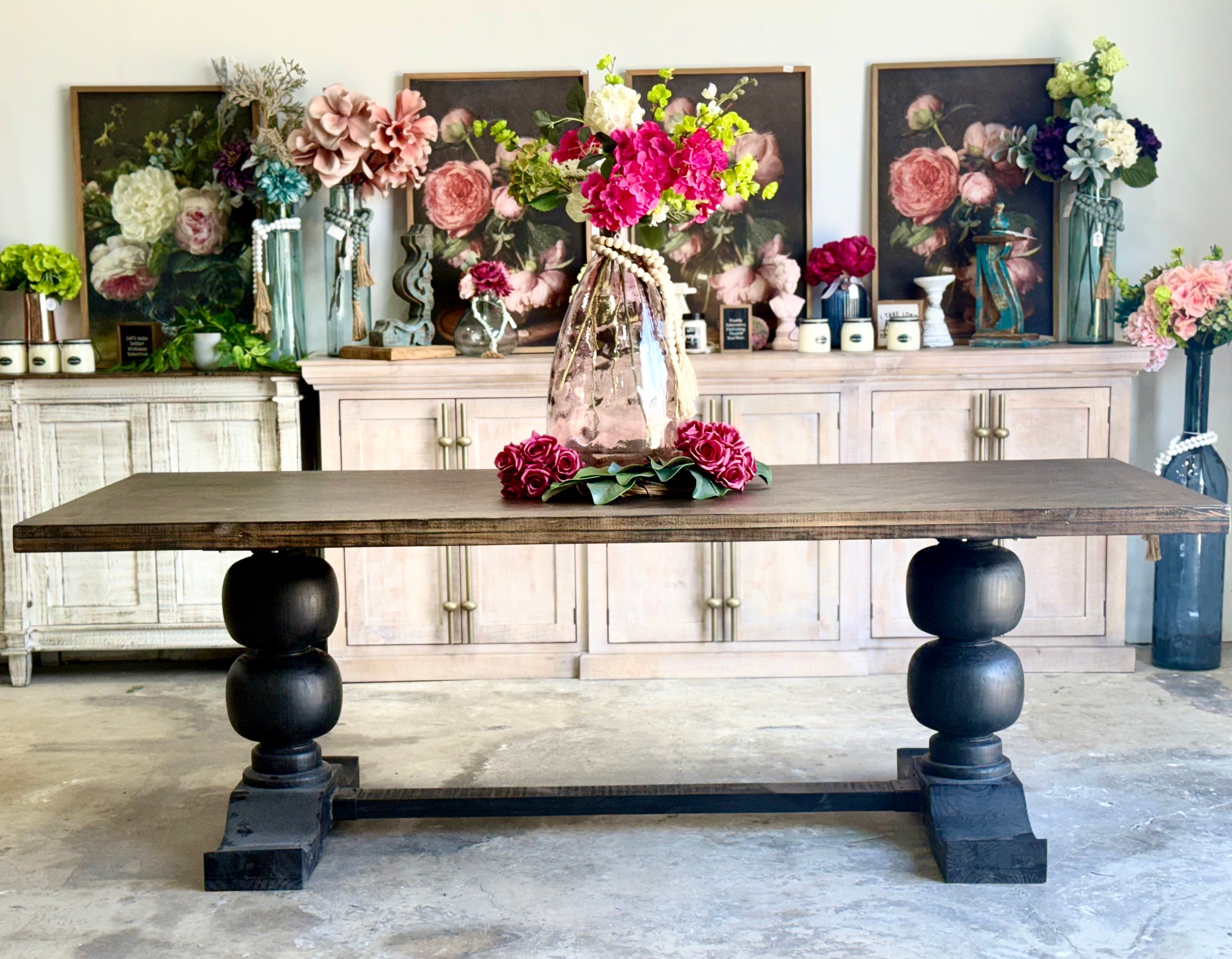 Myla 8 Foot Rounded Pedestal Table-Black/Honeywood