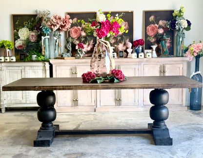 Myla 8 Foot Rounded Pedestal Table-Black/Honeywood