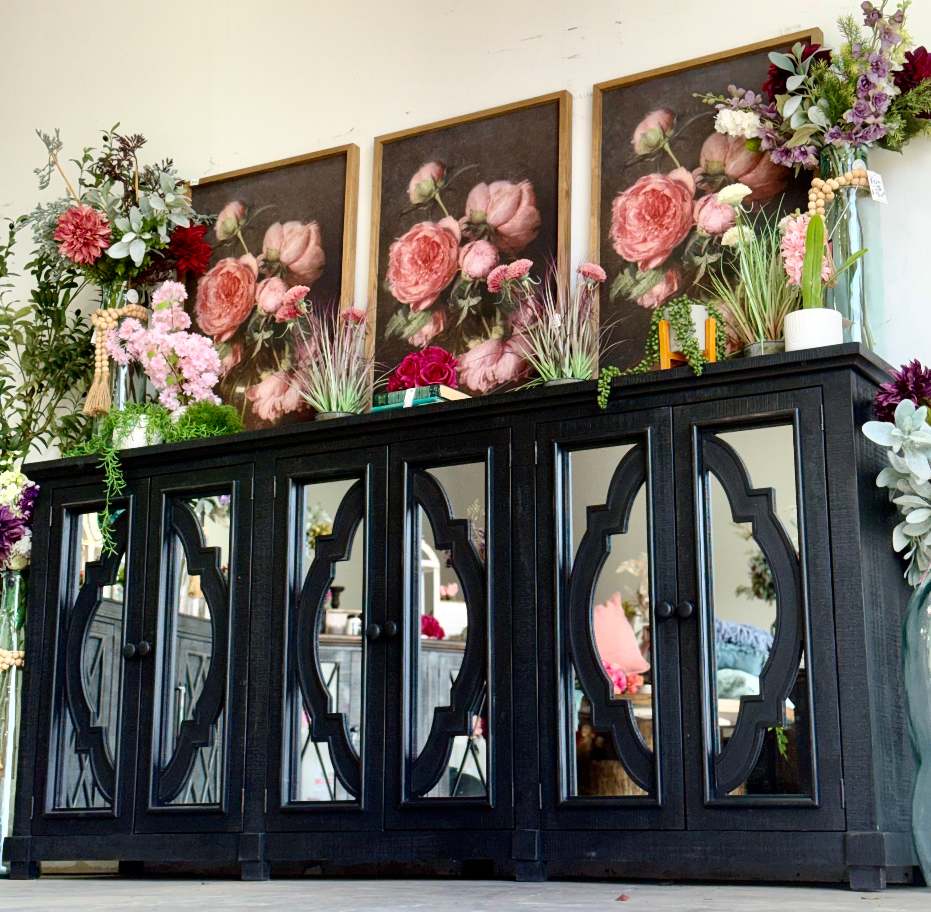 Morgan 6 Door Mirrored Console-Handrubbed Black