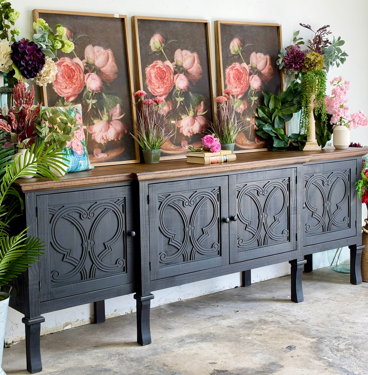 Harper 108" Console-Black/Honeywood