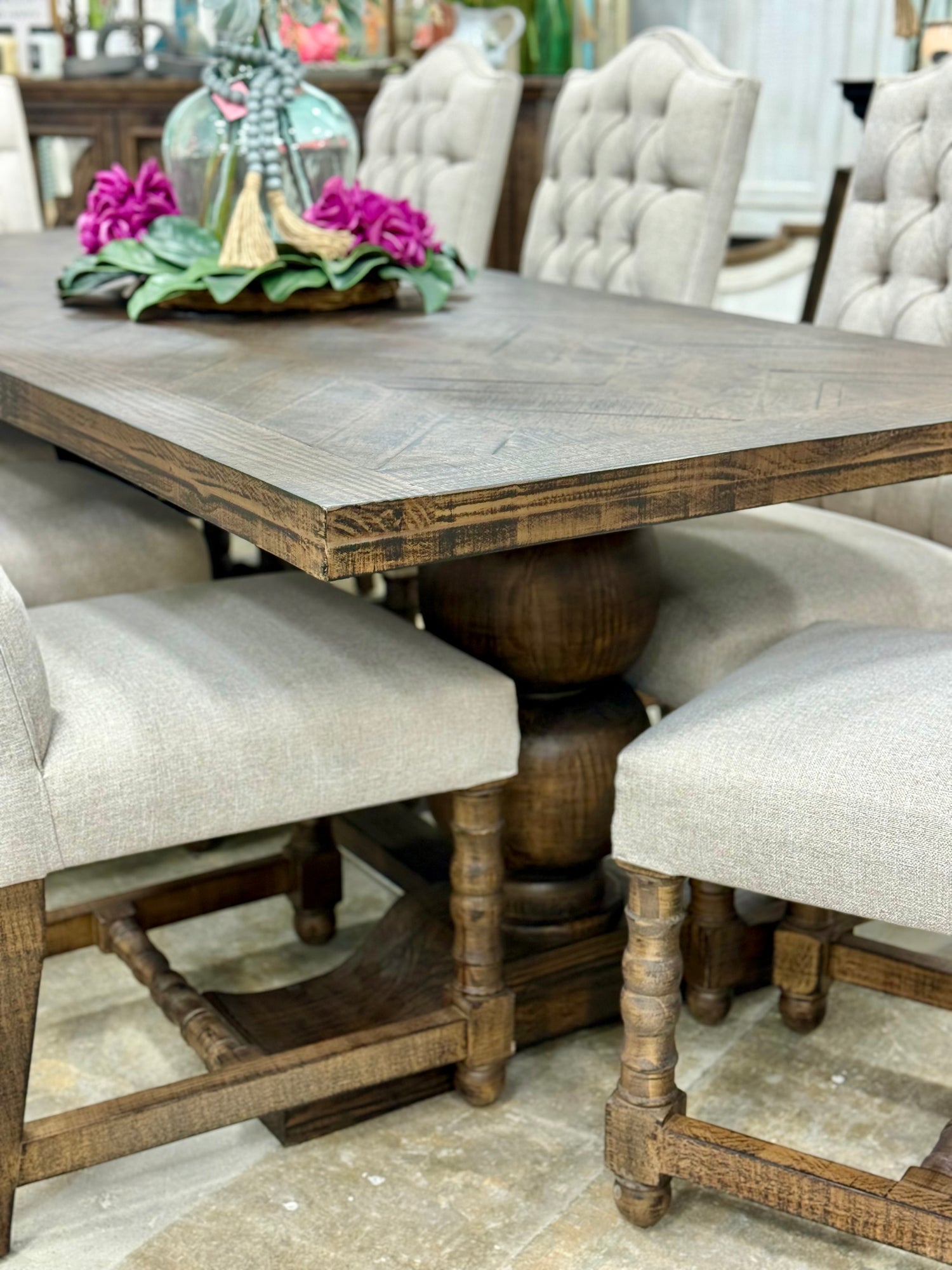 Myla 8 Foot Rounded Pedestal Table Set With 8 Upholstered chairs-Honeywood™