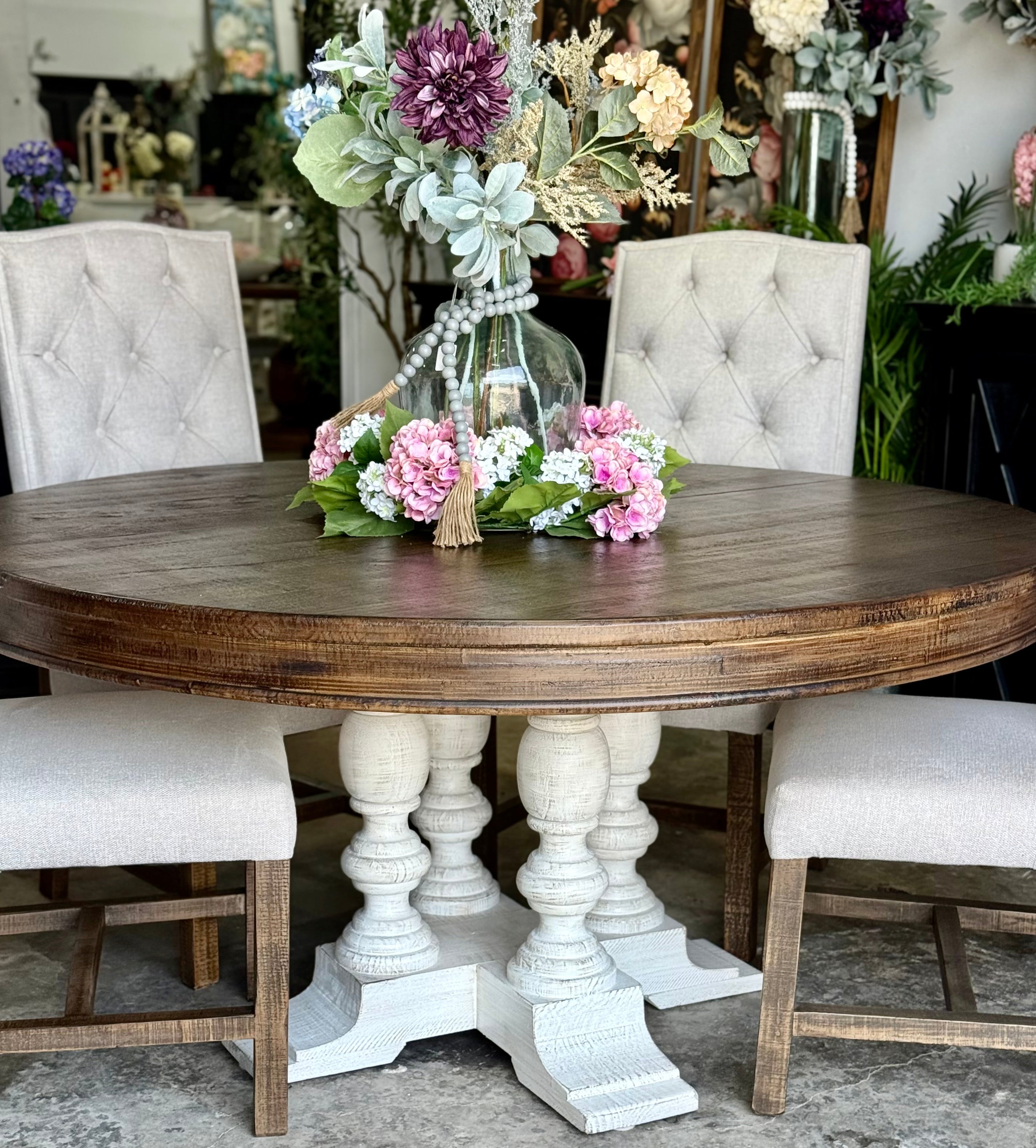Kennedy 63&quot; Round Dining Table-White Wheat/Honeywood™