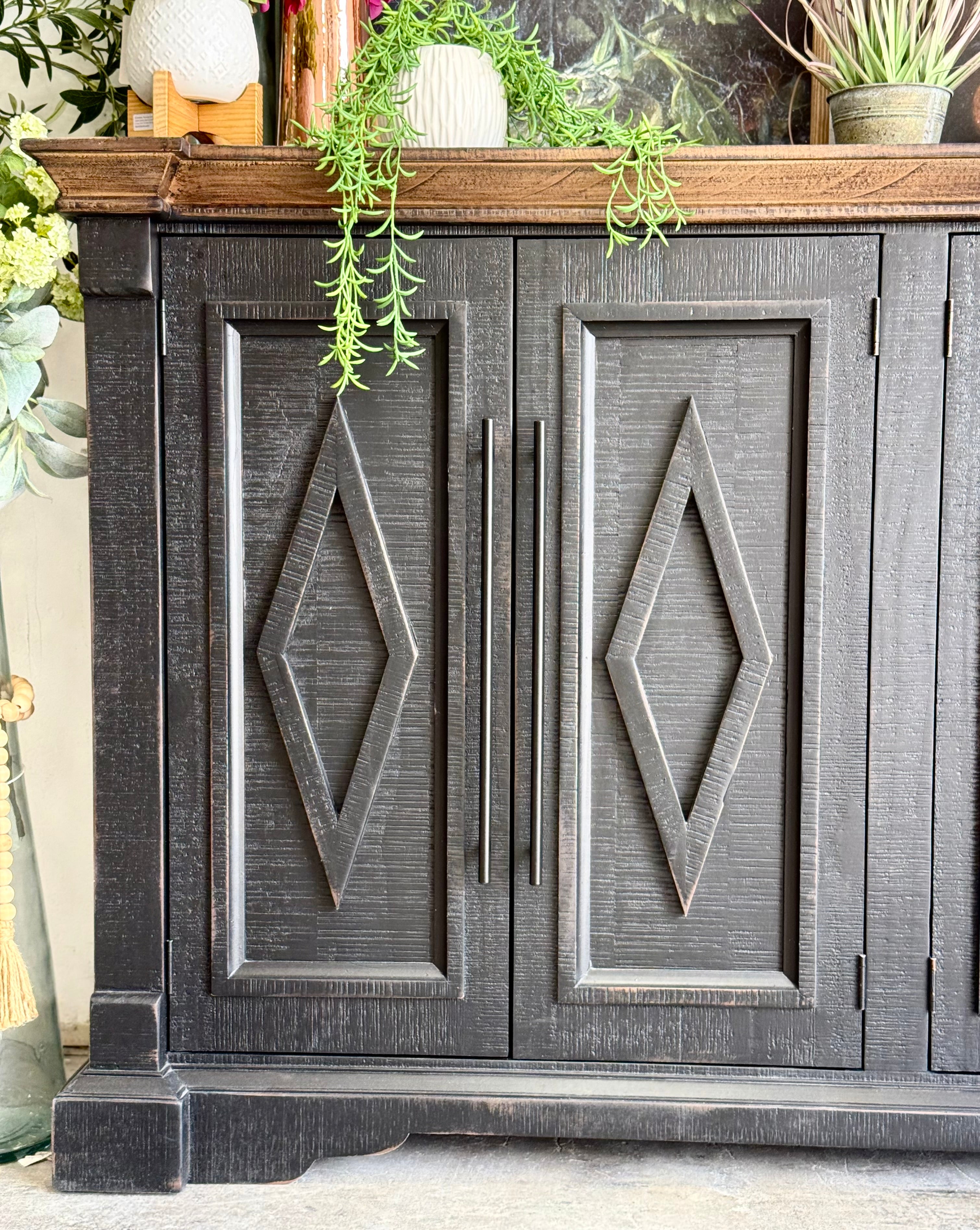 Chloe 6 Door Console-Handrubbed Black/Honeywood™