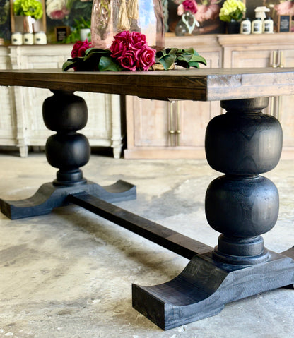 Myla 8 Foot Rounded Pedestal Table-Black/Honeywood