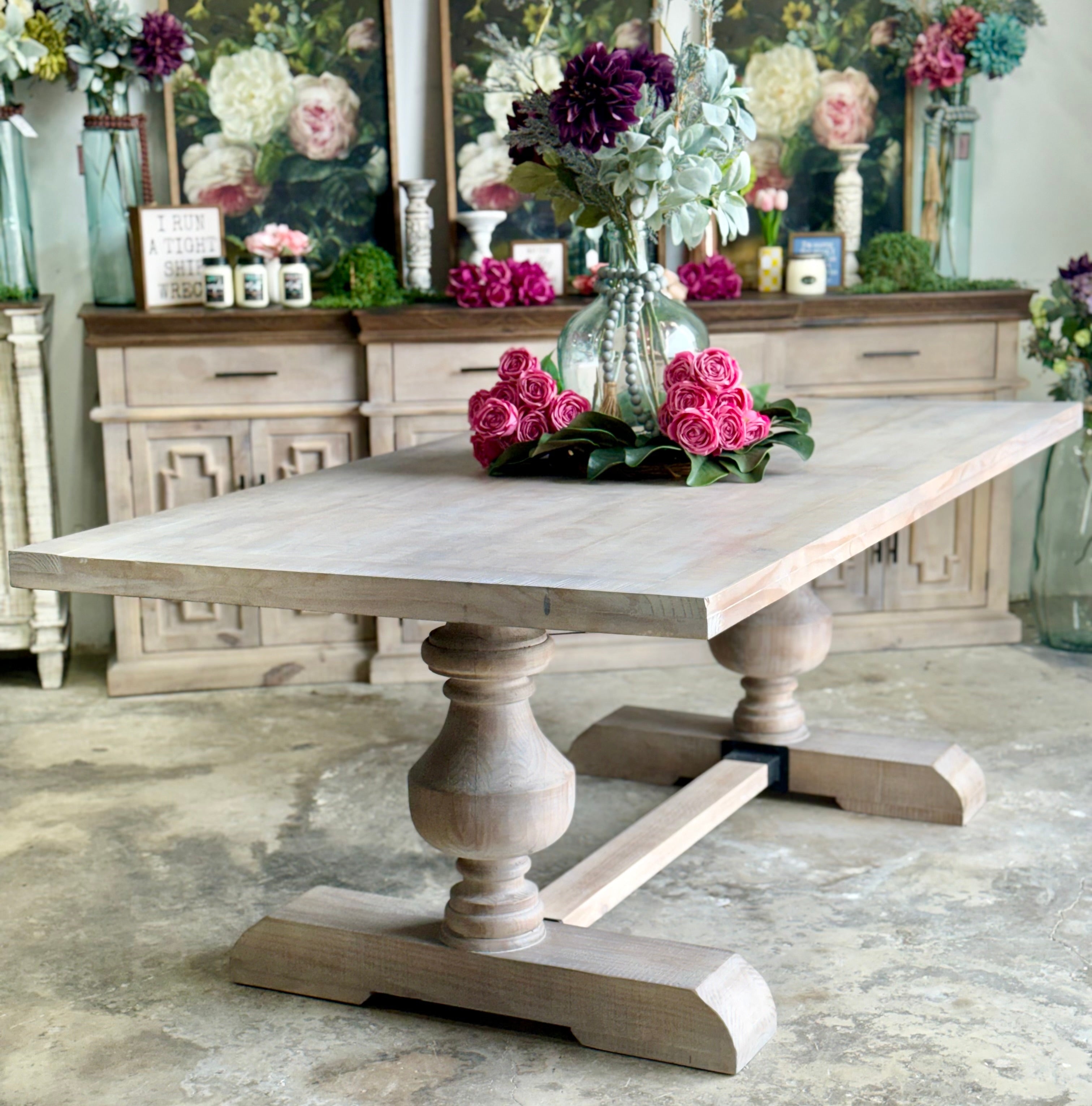 Hannah 7 Foot Dining Table Set With Chairs-Soft Drift/Honeywood Chairs