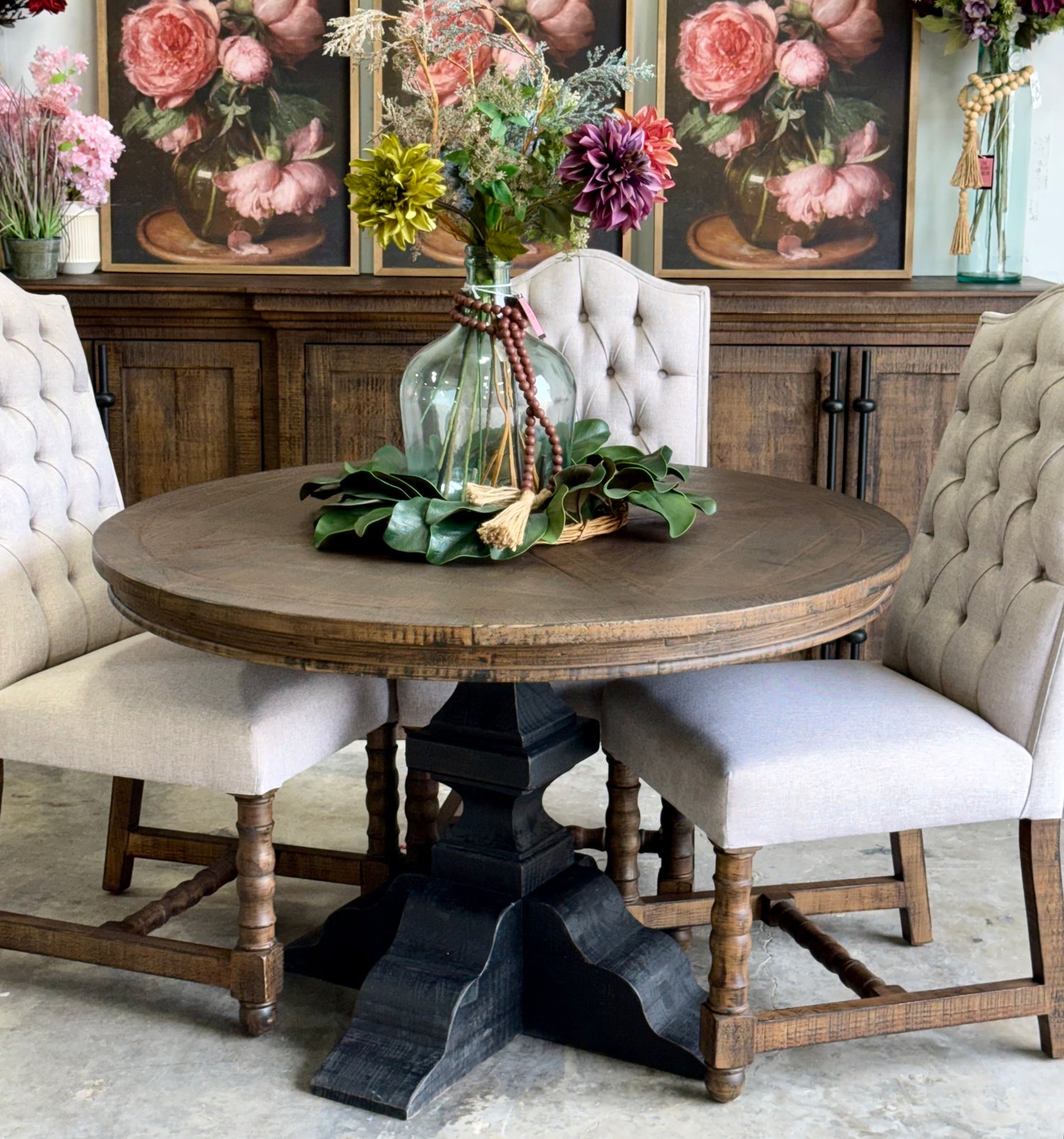 Callie 48" Round Table-Handrubbed Black/Honeywood