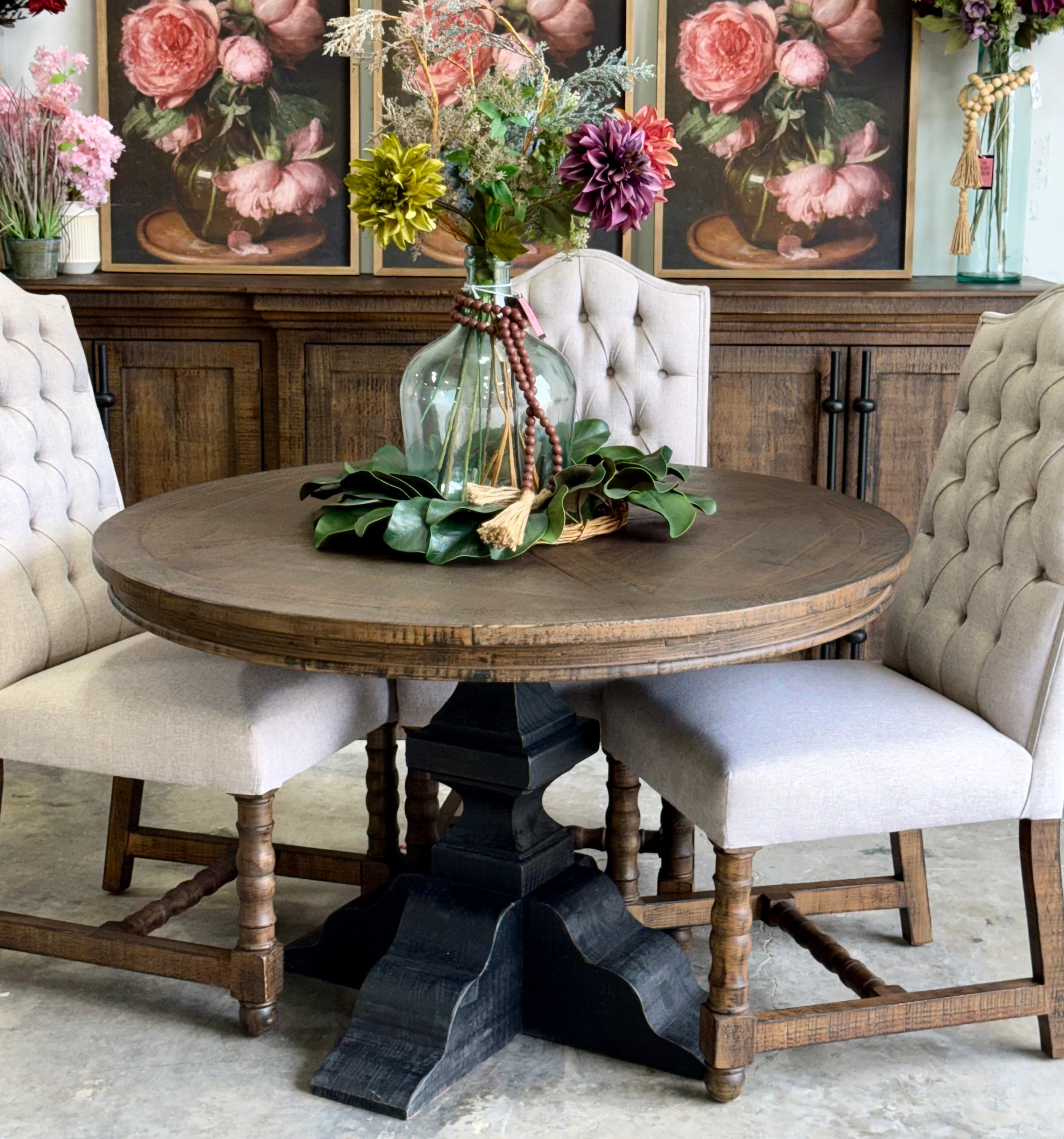 Callie 48" Round Table-Handrubbed Black/Honeywood