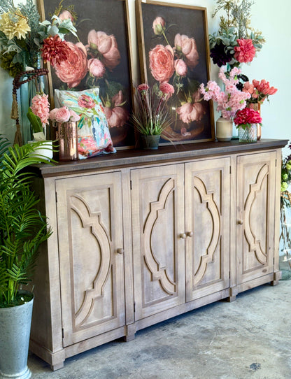 Morgan 4 Door Console-Soft Drift/Honeywood