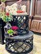 Round Brocade Side Table-Handrubbed Black