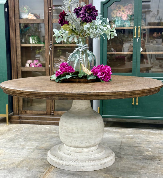 Lilly 60" Round Pedestal Dining Table-White Wheat/Honeywood