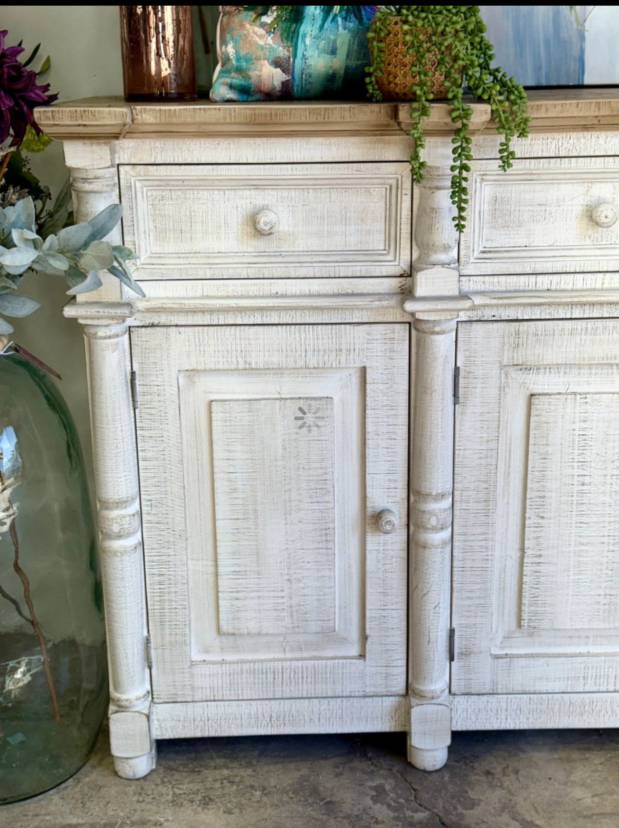 Novah 4-Door Console-White Wheat/Sandstone Top
