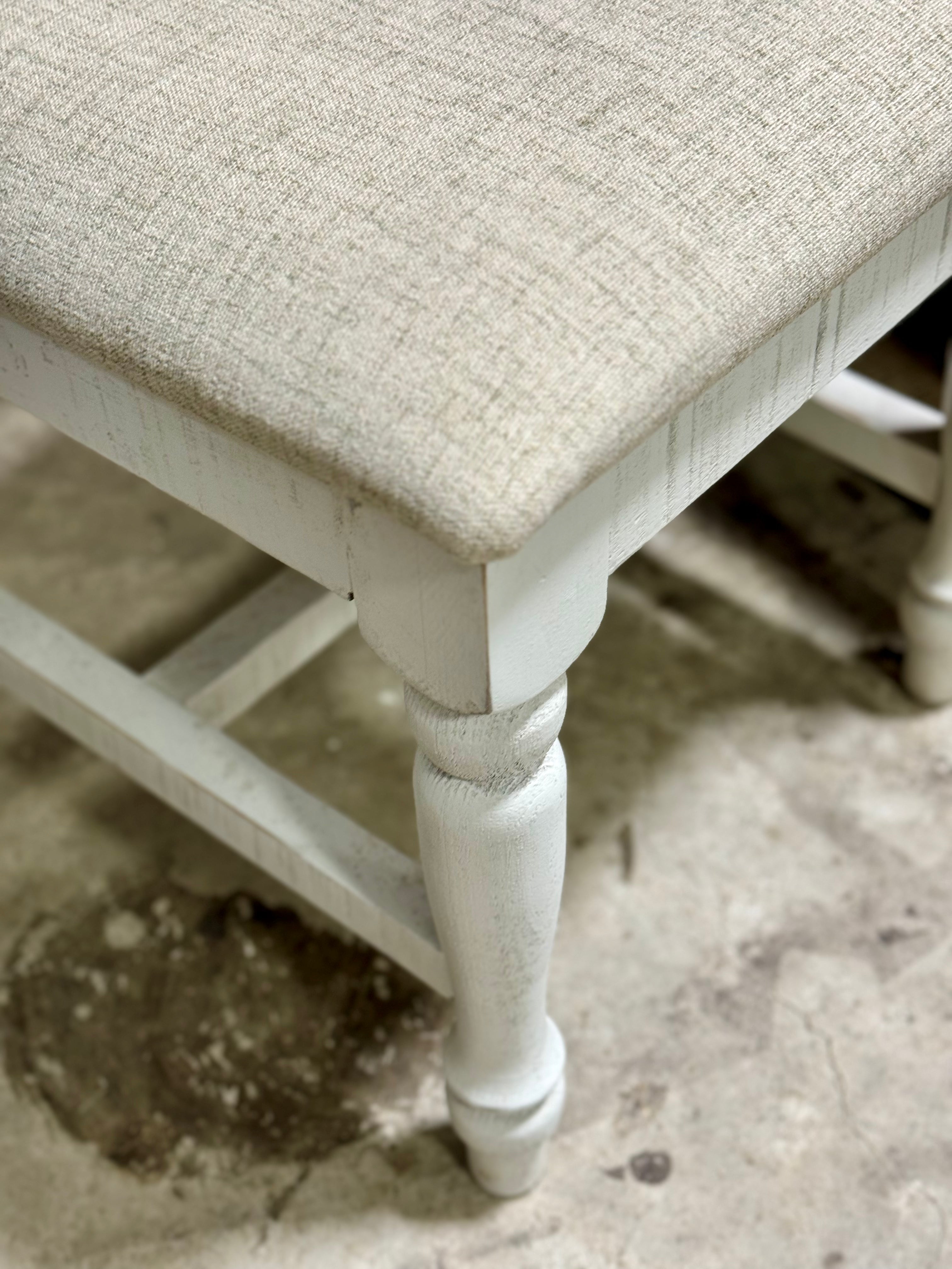 Harp Ladder Turned Legs Chair-Light Beige Upholstery