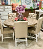 Harp 60" Round Dining Table-Distressed White/Sandstone Top