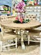 Harp 60" Round Dining Table-Distressed White/Sandstone Top