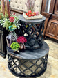 Round Brocade Side Table-Handrubbed Black