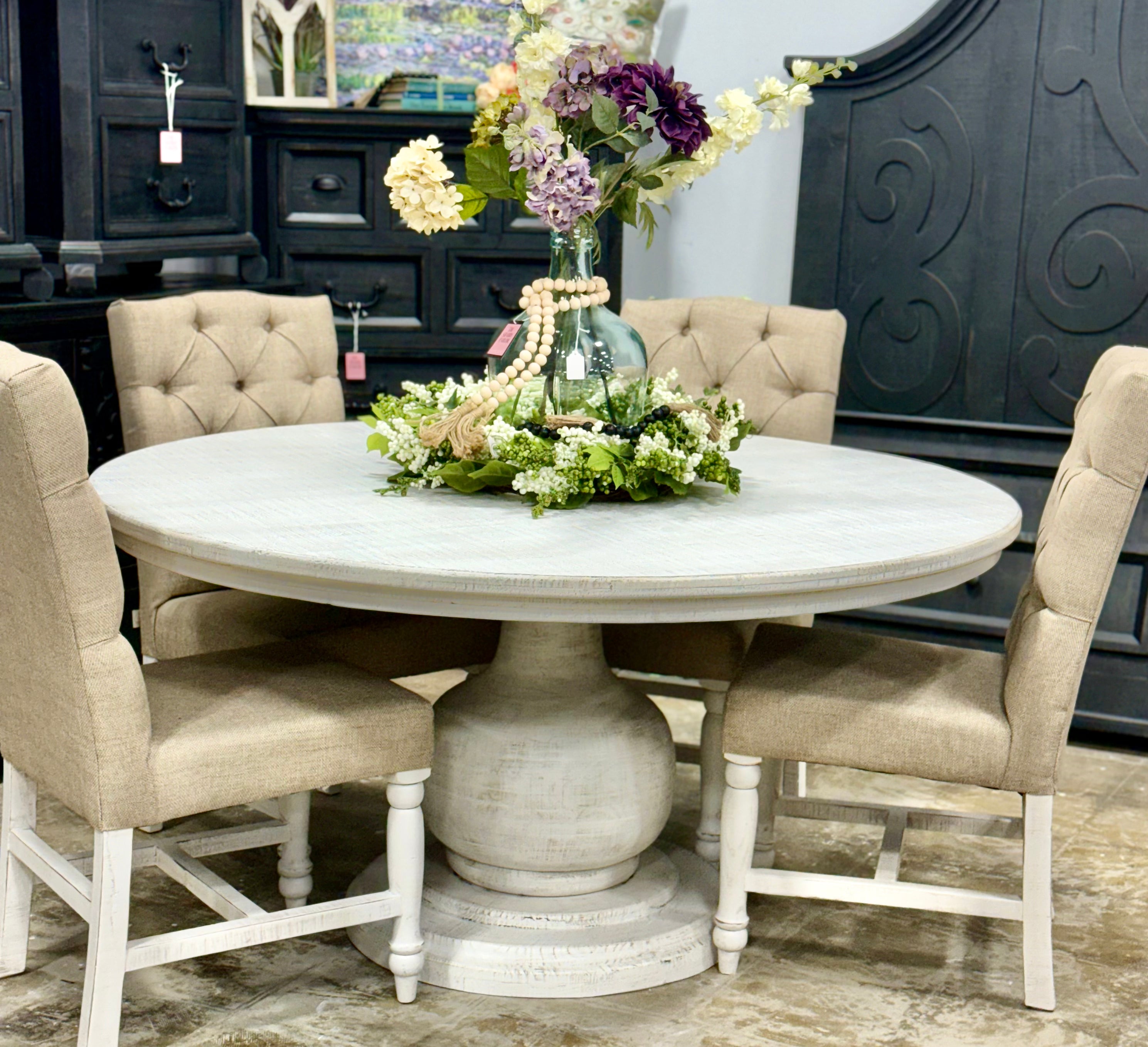 Lilly 60&quot; Round Pedestal Dining Table-White Wheat