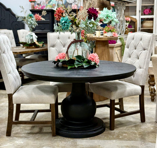 Lilly 54" Round Pedestal Dining Table-Black