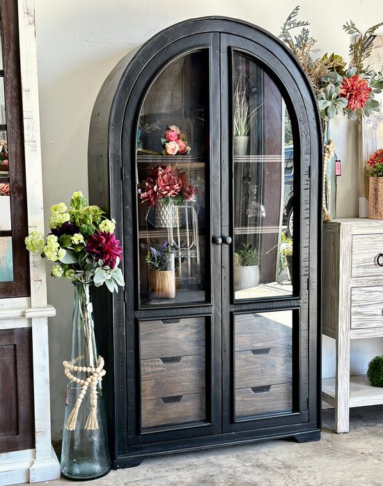 Avery Domed Vitrine-Black/Mahogany Interior