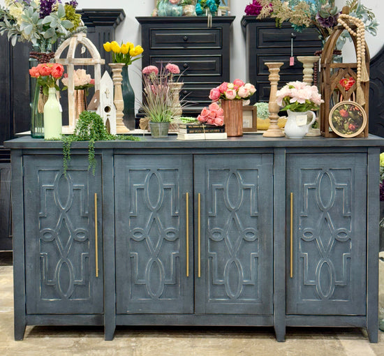 Ivy 4 Door Console-Blue Haze/Gold
