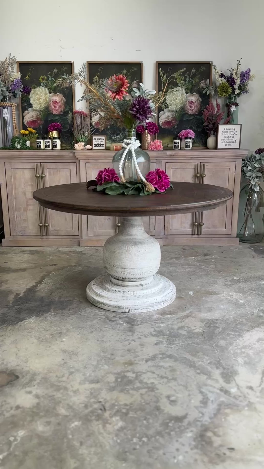 Lilly 54" Round Pedestal Dining Table-White Wheat/Honeywood