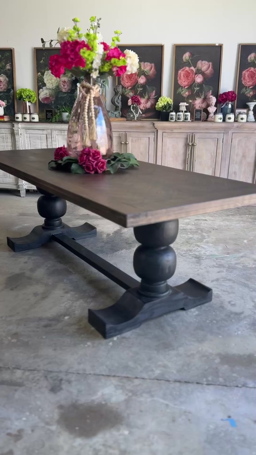 Myla 8 Foot Rounded Pedestal Table-Black/Honeywood