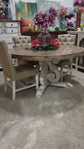 Harp 60" Round Dining Table-Distressed White/Sandstone Top