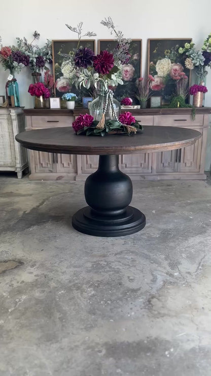 Lilly 60" Round Table - Handrubbed Black/Honeywood