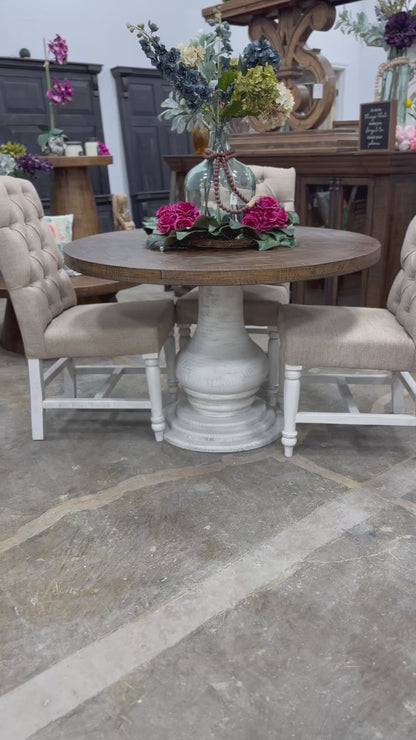 Clara 47&quot; Round Dining Table-White Wheat/Honeywood