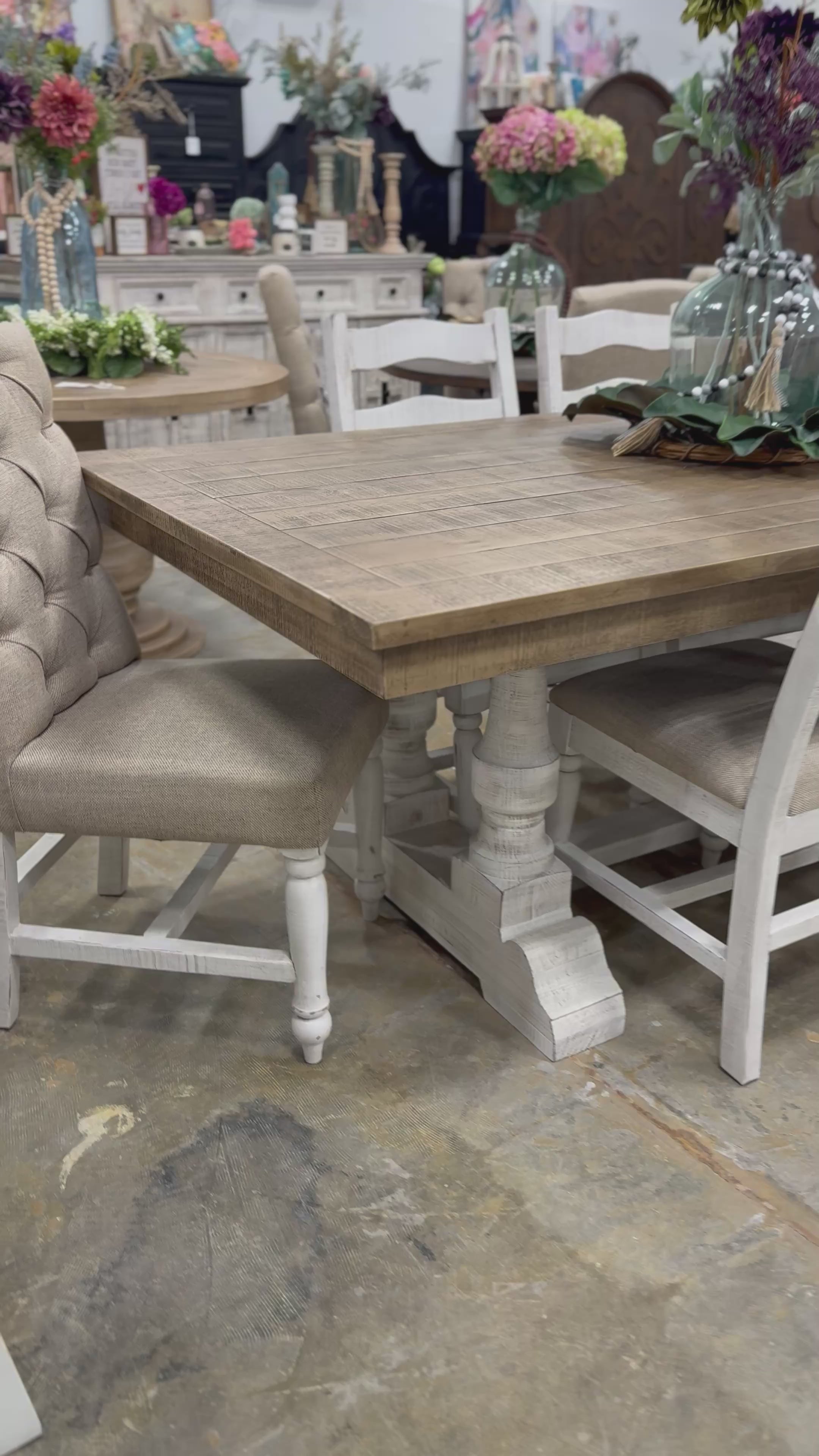 Ella 7  Foot Dining Table Set with 6 Upholstered Chairs-White Wheat/Sandstone