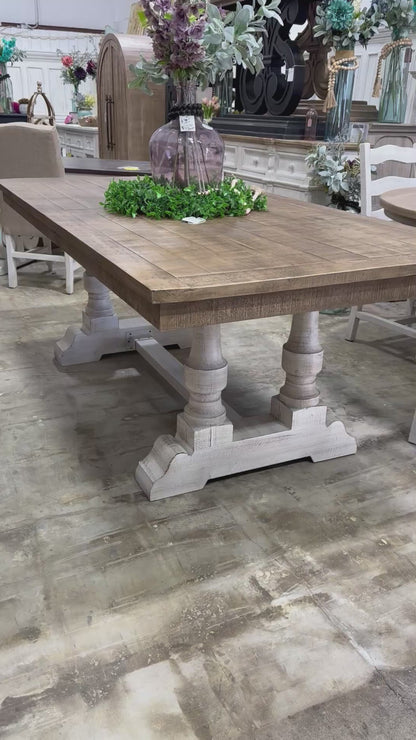 Ella 7  Foot Dining Table Set with 6 Upholstered Chairs-White Wheat/Sandstone