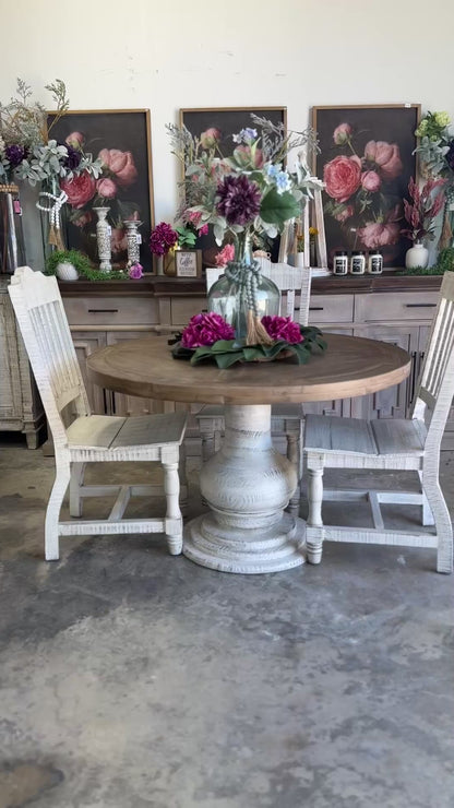 Clara 47" Round Dining Table-White Wheat/Sandstone