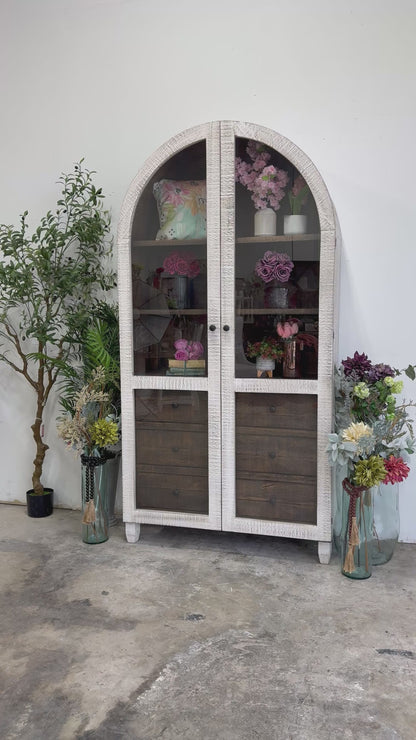 Melody Domed Vitrine-White Wheat/Honeywood