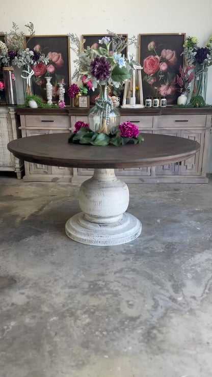 Lilly 60" Round Pedestal Dining Table-White Wheat/Honeywood™