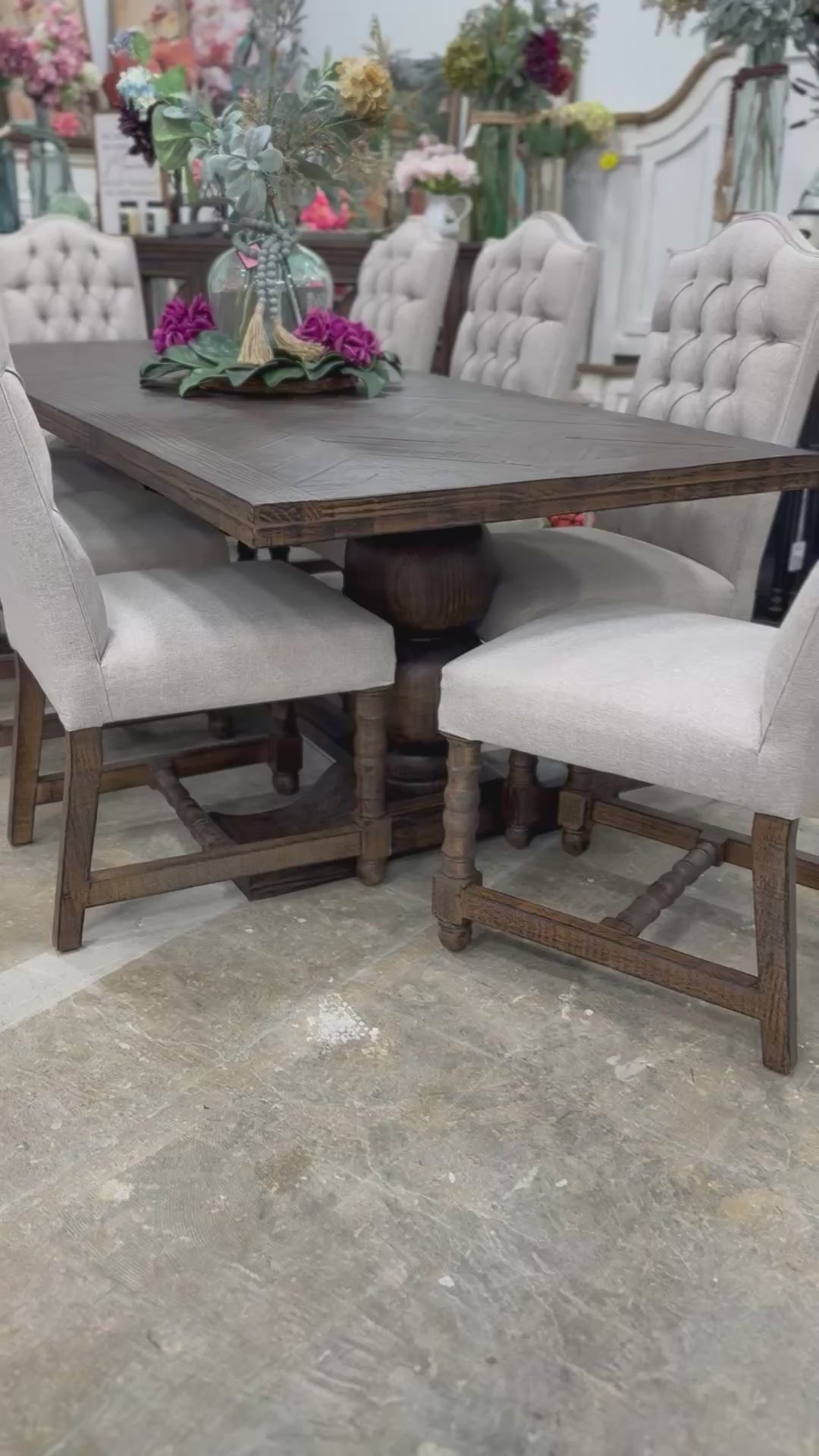 Myla 8 Foot Rounded Pedestal Table Set With 8 Upholstered chairs-Honeywood™