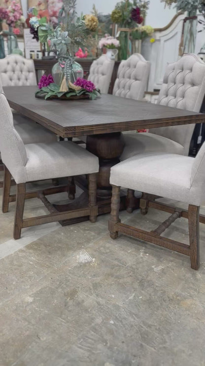 Myla 8 Foot Rounded Pedestal Table Set With 8 Upholstered chairs-Honeywood™