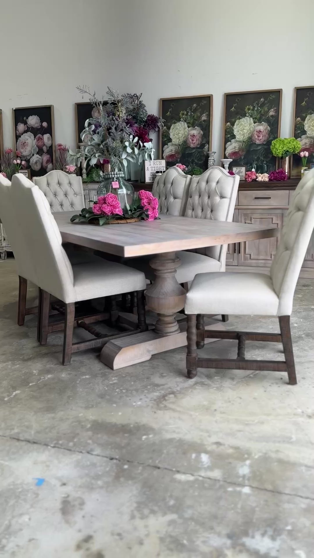 Hannah 7 Foot Dining Table Set With Chairs-Soft Drift/Honeywood Chairs