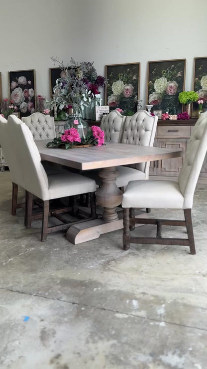 Hannah 7 Foot Dining Table Set With Chairs-Soft Drift/Honeywood Chairs