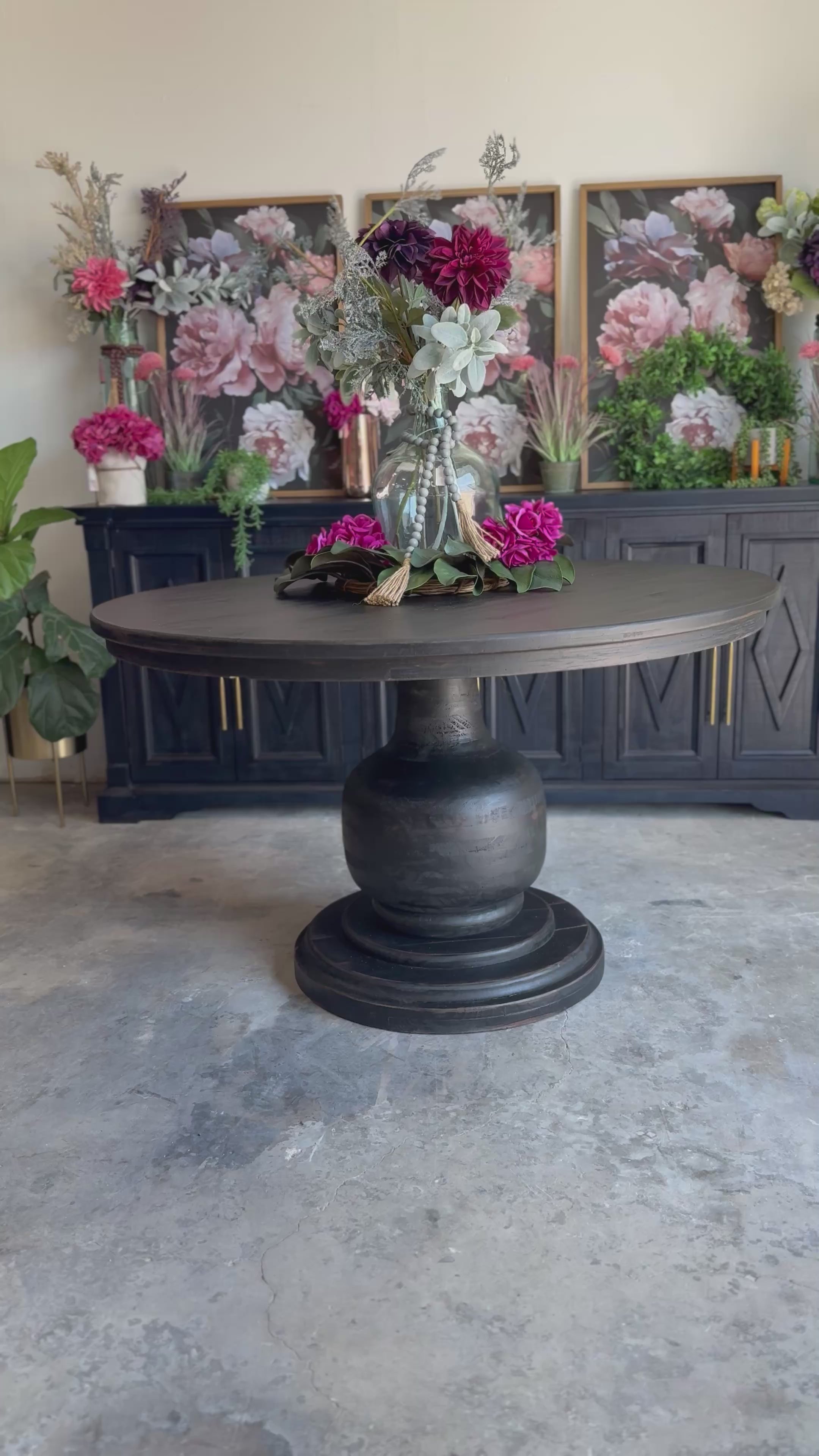 Lilly 54&quot; Round Pedestal Dining Table-Handrubbed Black