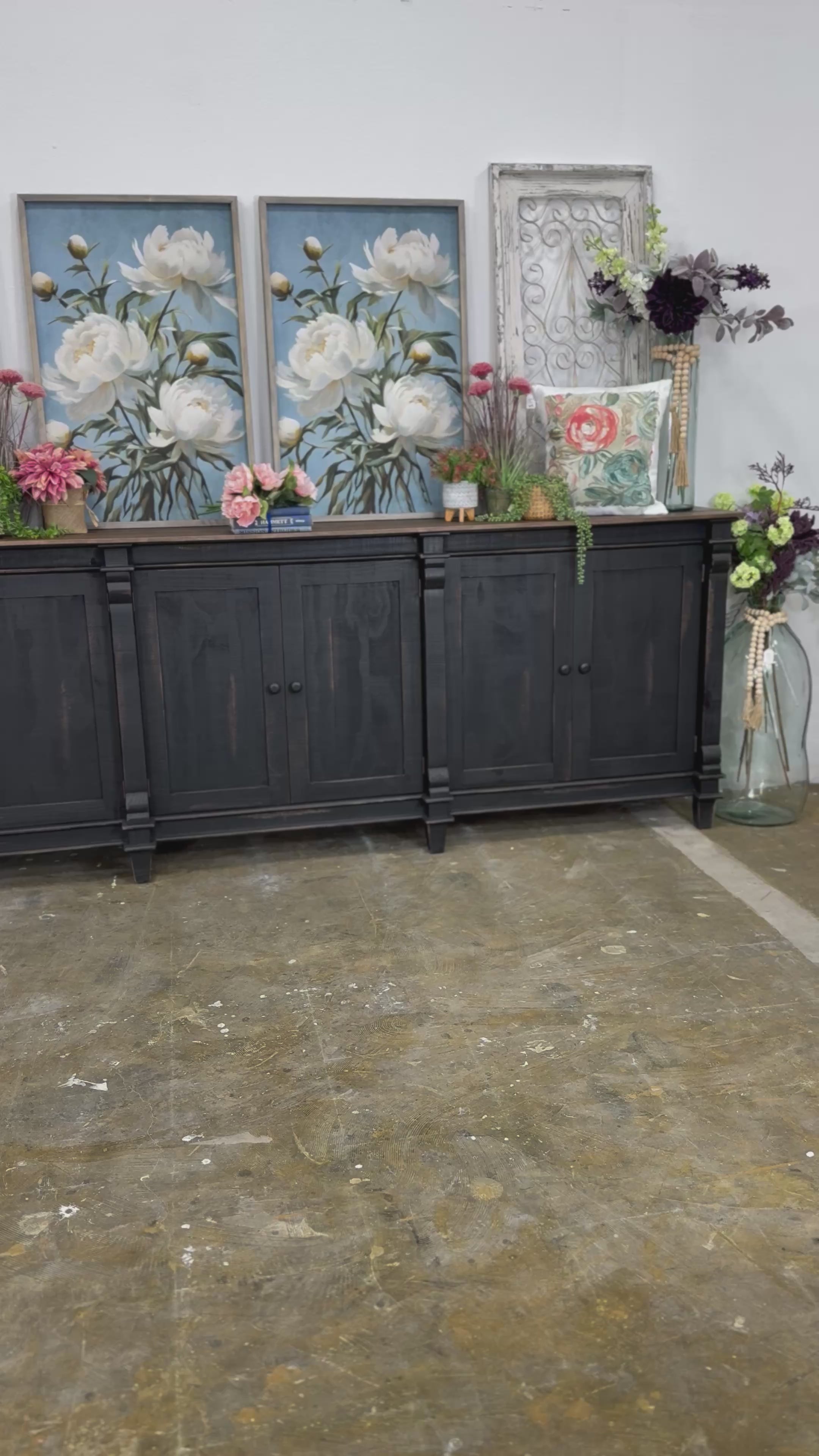 Allison 108&quot; 6 Door Console-Handrubbed Black/Sparrow Top