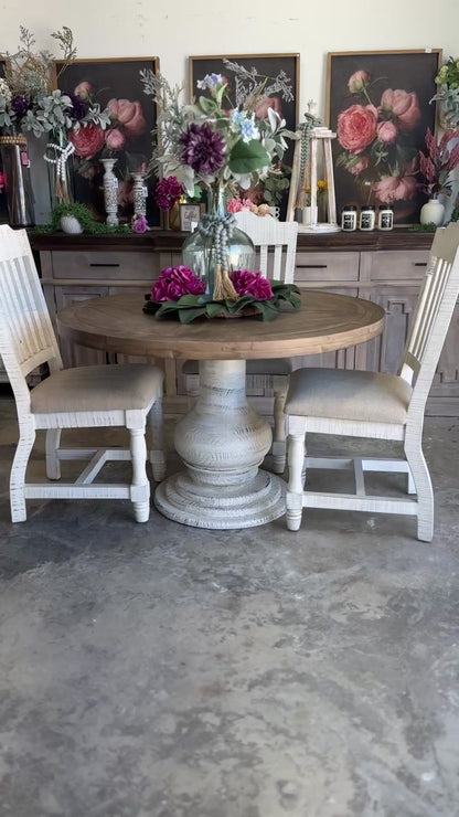Clara 47" Round Dining Table-White Wheat/Sandstone