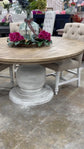 Lilly 60" Round Pedestal Dining Table-White Wheat/Sandstone Top