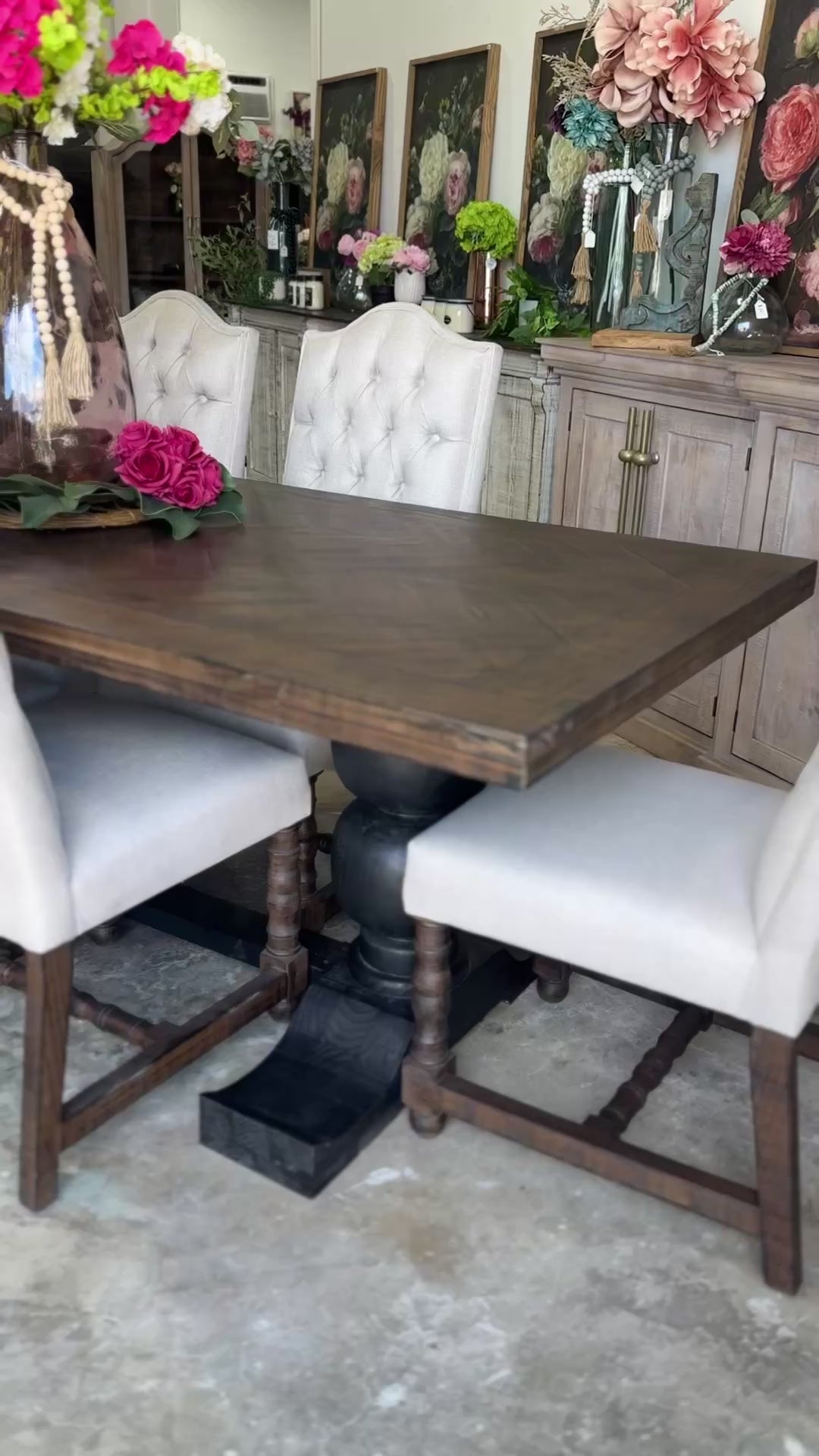 Myla 8 Foot Rounded Pedestal Table Set With 6 Upholstered chairs-Black/Honeywood™