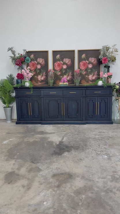 Reese 99" 6 Door Console-Deep Blue/Gold