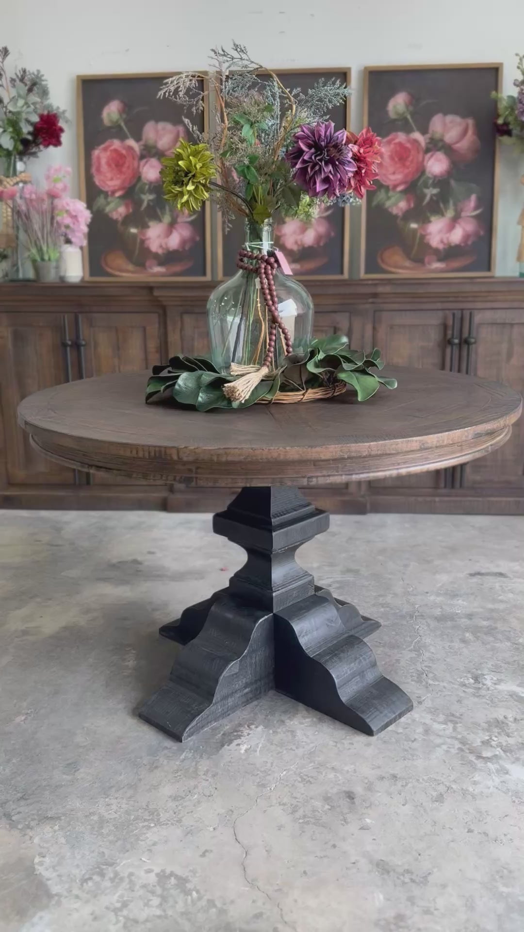 Callie 48" Round Table-Handrubbed Black/Honeywood